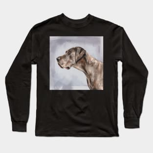 Painting of a Brown Great Dane on a Bright Lilac Background Long Sleeve T-Shirt